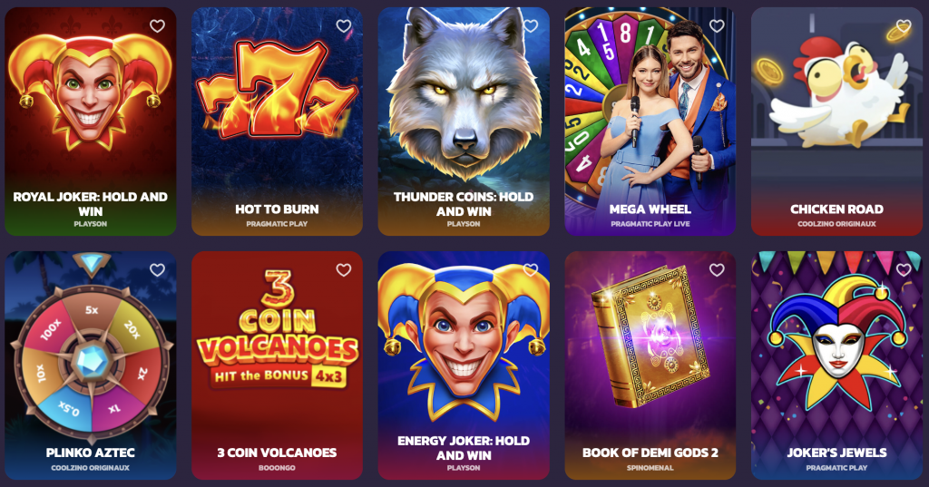 Selezione di giochi nel Casino Coolzino
